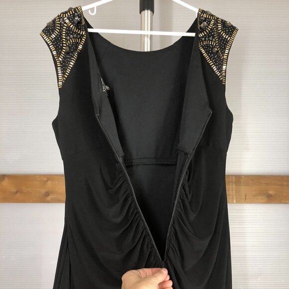 XSCAPE‎ Black Embellished Shoulder Ruched Sleeveless Dress Sz 14 - Picture 10 of 13